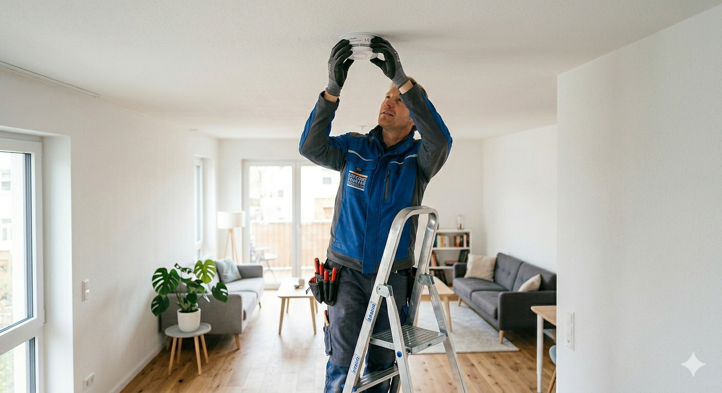 elektriker installiert einen rauchmelder