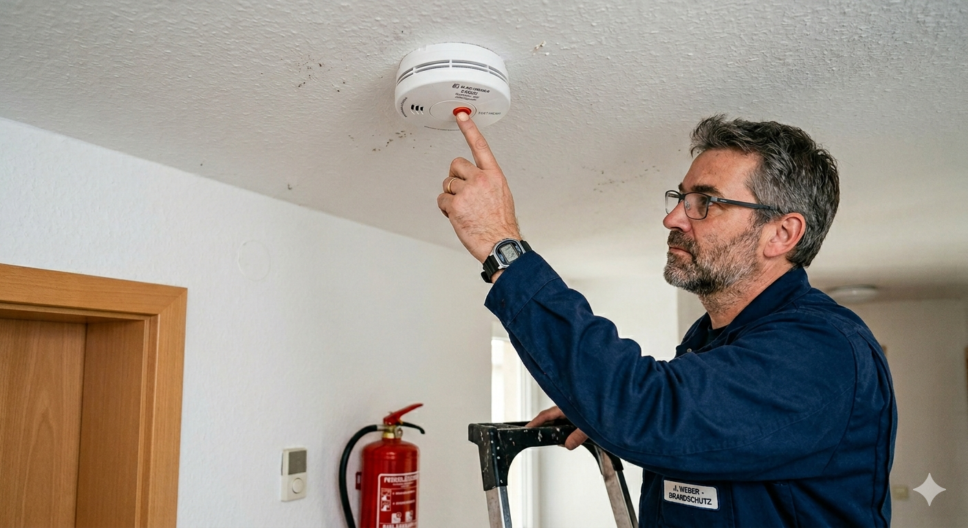 elektriker aktiviert einen rauchmelder